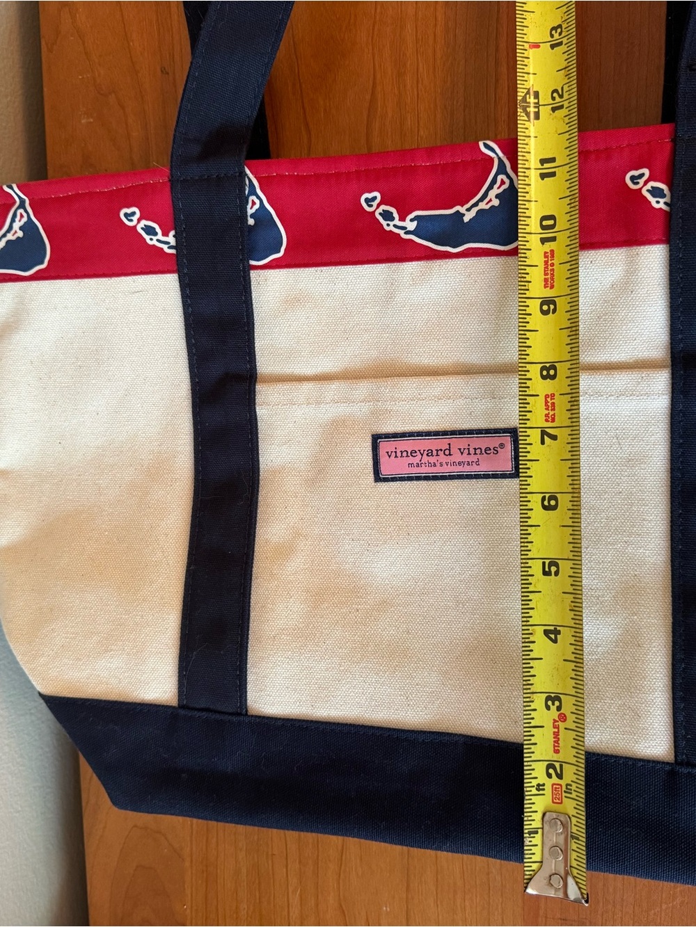 Vineyard Vines Natural Canvas Tote with Navy Straps and Nantucket Map - Picture 8 of 9